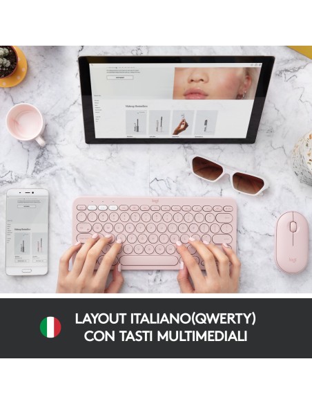 Logitech K380 Multi-Device Tastiera Bluetooth Wireless, Design Easy-Switch, Sottile, Portatile, 2 Anni di Batteria, Funziona