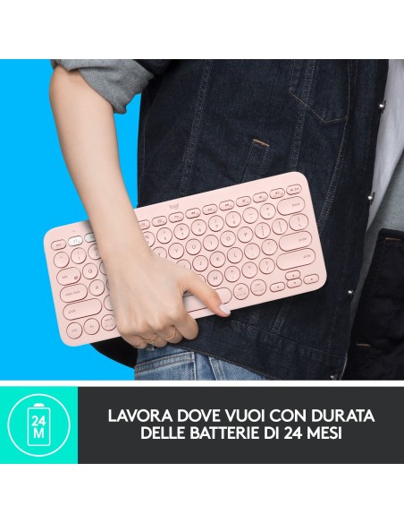 Logitech K380 Multi-Device Tastiera Bluetooth Wireless, Design Easy-Switch, Sottile, Portatile, 2 Anni di Batteria, Funziona