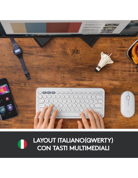 Logitech K380 Multi-Device Tastiera Bluetooth Wireless, Design Easy-Switch, Sottile, Portatile, 2 Anni di Batteria, Funziona