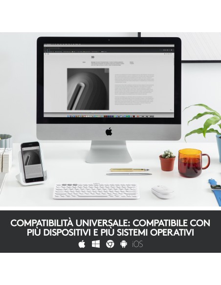 Logitech K380 Multi-Device Tastiera Bluetooth Wireless, Design Easy-Switch, Sottile, Portatile, 2 Anni di Batteria, Funziona