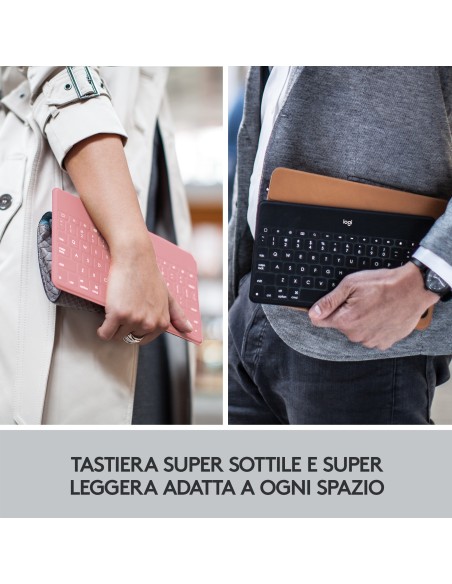 Logitech Keys-To-Go Tastiera Bluetooth, Sottile e Leggera, per iPhone, iPad, Apple TV e tutti i dispositivi iOS. Rosa