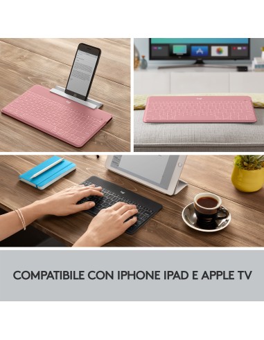 Logitech Keys-To-Go Tastiera Bluetooth, Sottile e Leggera, per iPhone, iPad, Apple TV e tutti i dispositivi iOS. Rosa