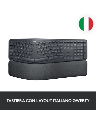 Logitech ERGO K860 Wireless Split Keyboard - Tastiera Ergonomica Wireless, Poggiapolsi, Connettività Bluetooth e USB,