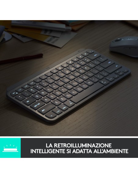 Logitech MX Keys Mini Tastiera Illuminata Wireless, Minimal, Compatta, Bluetooth, Retroilluminata, USB-C, Compatibile con Apple