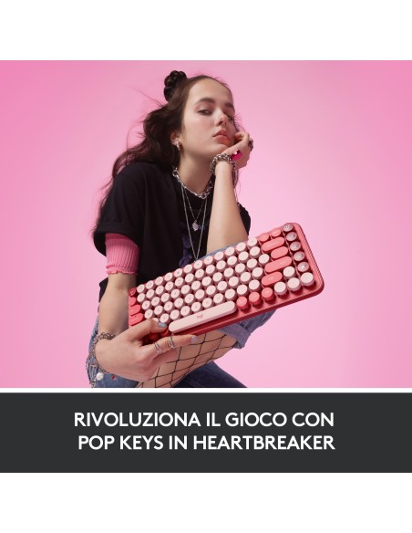 Logitech POP Keys Tastiera Meccanica Wireless con Tasti Emoji Personalizzabili, Design Compatto Durevole, Connettività