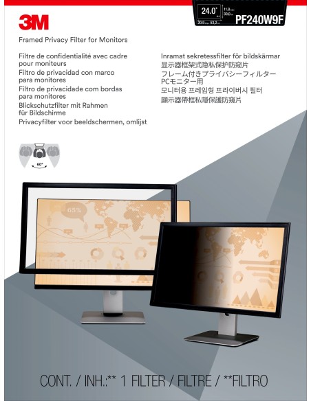 3M Filtro privacy con cornice per monitor 24in, 16 9, PF240W9F