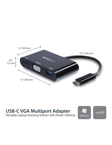 StarTech.com Adattatore Multifunzione USB-C a VGA con porta USB-A e Power Delivery