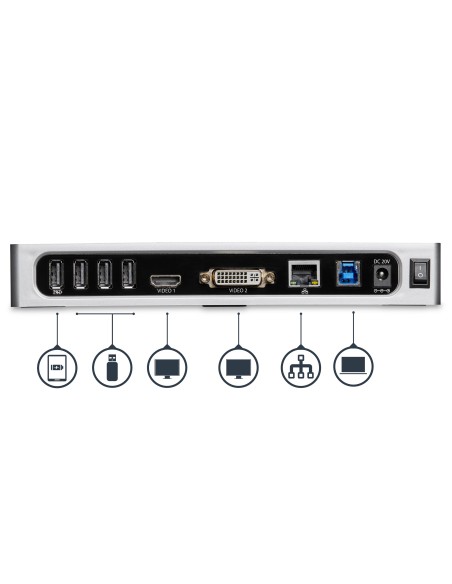 StarTech.com Docking Station USB 3.0 - Laptop Dock per doppio monitor con HDMI e DVI VGA Video - Hub a 6 porte USB 3.1 Gen 1