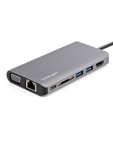 StarTech.com Adattatore multiporta USB C - Mini dock da viaggio USB-C con HDMI 4K o VGA 1080p - Hub USB 3.0 3x, SD, GbE, audio,