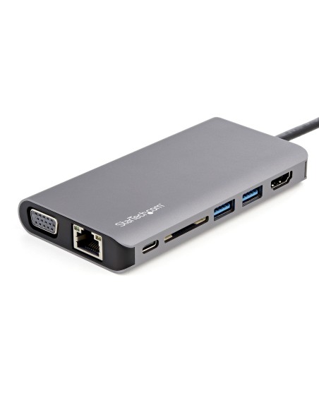 StarTech.com Adattatore multiporta USB C - Mini dock da viaggio USB-C con HDMI 4K o VGA 1080p - Hub USB 3.0 3x, SD, GbE, audio,