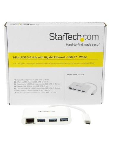 StarTech.com Hub USB 3.0 a 3 porte con Gigabit Ethernet - USB-C a 3x USB-A - Bianco