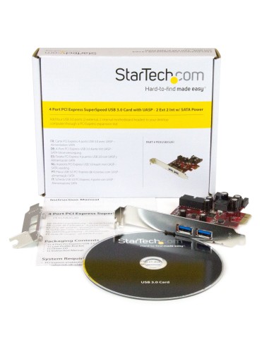 StarTech.com Scheda Espansione PCI Express USB 3.0 a 4 porte - 2 interne, 2 esterne - Adattatore PCIe alimentato SATA