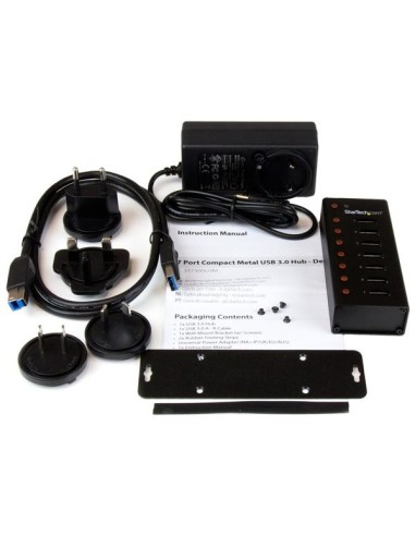 StarTech.com HUB USB 3.0 a 7 porte con case metallico - Perno e concentratore USB 3.0 desktop montabile a parete