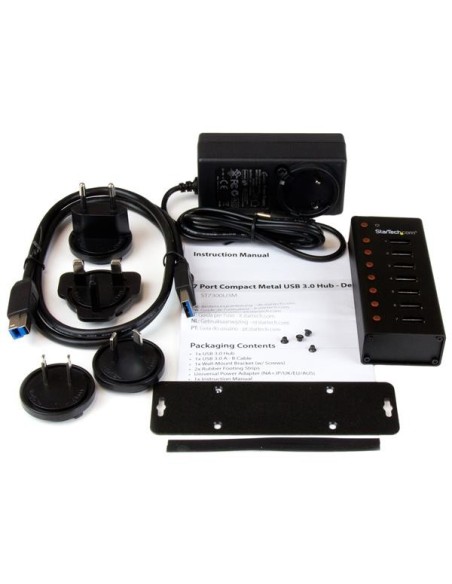 StarTech.com HUB USB 3.0 a 7 porte con case metallico - Perno e concentratore USB 3.0 desktop montabile a parete