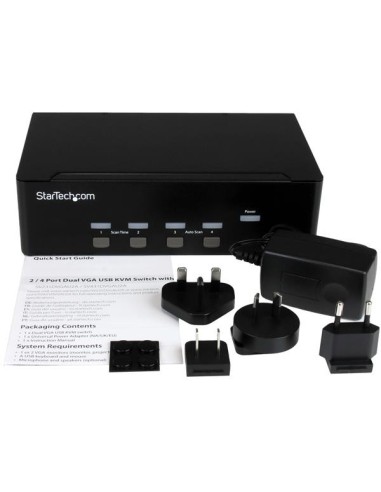 StarTech.com Switch Commutatore a 4 porte - KVM USB 2.0 a doppio VGA con Hub USB a 2 porte e 3,5mm audio