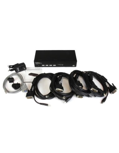 StarTech.com Switch Commutatore KVM USB DVI a 4 porte con tecnologia di commutazione rapida DDM incluso di cavi