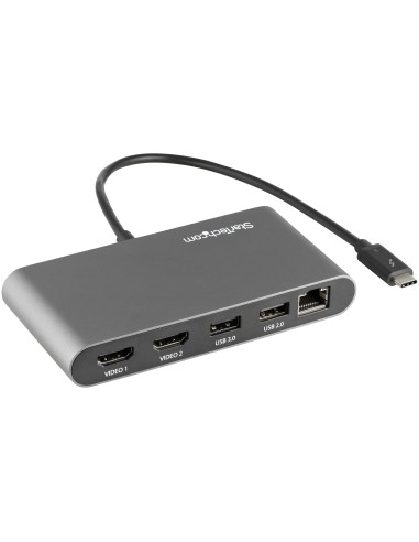 StarTech.com Thunderbolt 3 Mini Dock - TB3 Docking Station per 2 monitor HDMI 4K 60Hz - 2x USB-A (3.2 2.0) e GbE - Cavo da 28