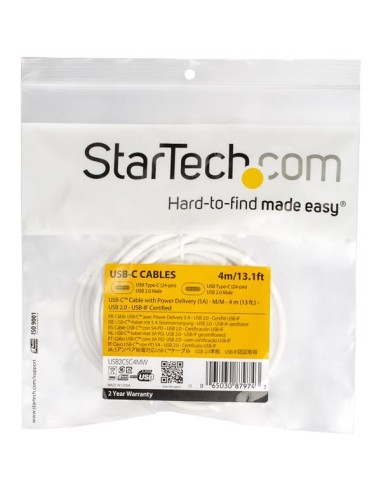 StarTech.com Cavo USB-C a USB-C 5A PD - M M - Bianco - 4m - USB 2.0 - Conforme USB-IF