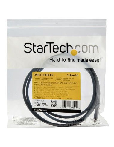 StarTech.com Cavo USB-C a USB-C da 1.8 m - PD 100W 5A - USB3.0 (5Gbps) - Conforme USB-IF - Certificato funziona con Chromebook