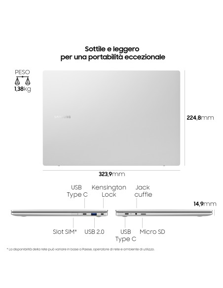 Samsung Galaxy Book Go 7c Computer portatile 35,6 cm (14") Full HD Qualcomm Snapdragon 4 GB 128 GB Flash Wi-Fi 5 (802.11ac)