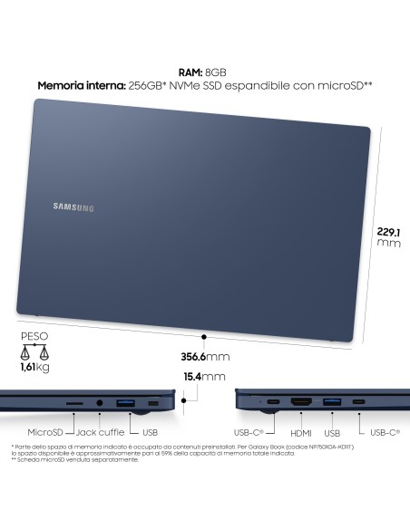 Samsung Galaxy Book , 15.6”, Windows 11 ready, Intel Core i3, 8 GB RAM, 256 GB SSD, Denim Blue