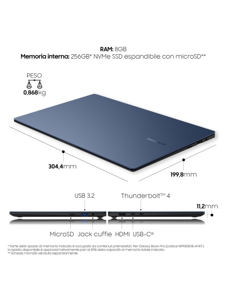 Samsung Galaxy Book Pro , 13.3", Windows 11 ready, Intel Core i5 (Intel Evo), 8 GB RAM, 256 GB RAM, Mystic Blue