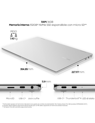 Samsung Galaxy Book Pro 360 , 15.6”, Windows 11 ready, portatile 2-in-1 con S Pen, Intel Core i7 (Intel Evo), 16 GB RAM, 512GB