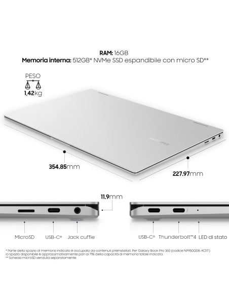 Samsung Galaxy Book Pro 360 , 15.6”, Windows 11 ready, portatile 2-in-1 con S Pen, Intel Core i7 (Intel Evo), 16 GB RAM, 512GB