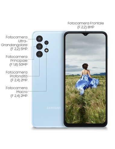 Samsung Galaxy A13 Display 6.6” FHD+ TFT LCD, Doppia SIM Android 12, RAM 4 GB, 128 GB, 5.000 mAh, Light Blue
