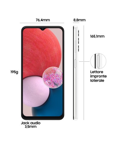 Samsung Galaxy A13 Display 6.6" FHD+ TFT LCD, Doppia SIM Android 12, RAM 4 GB, 64 GB, 5.000 mAh, White