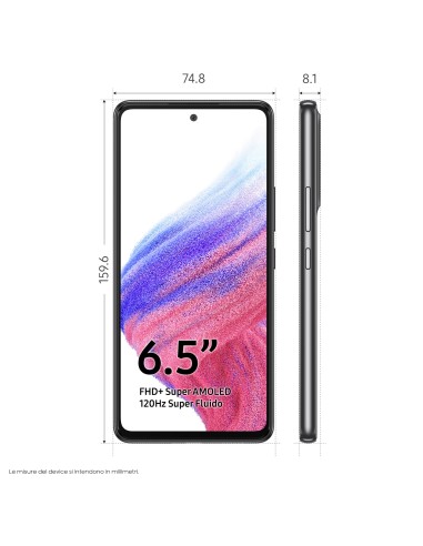 Samsung Galaxy A53 5G Display 6.5” FHD+ Super AMOLED Doppia SIM Android 12, RAM 6 GB, 128 GB, 5.000 mAh, Awesome Black