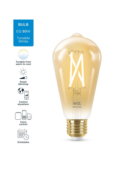 WiZ Lampadina Smart Filament Ambrata Dimmerabile Luce Bianca da Calda a Fredda Attacco E27 50W Edison