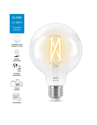 WiZ Lampadina Smart Filament Dimmerabile Luce Bianca da Calda a Fredda Attacco E27 60W Globo