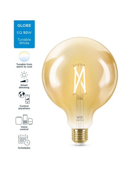 WiZ Lampadina Smart Filament Ambrata Dimmerabile Luce Bianca da Calda a Fredda Attacco E27 50W Globo