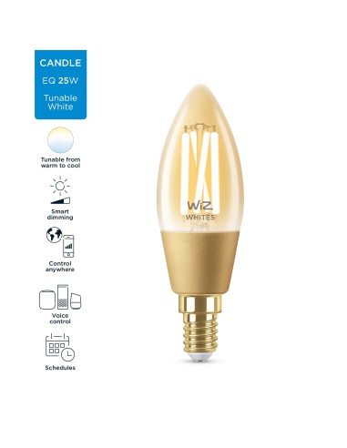 WiZ Lampadina Smart Filament Ambrata Dimmerabile Luce Bianca da Calda a Fredda Attacco E14 25W Candela