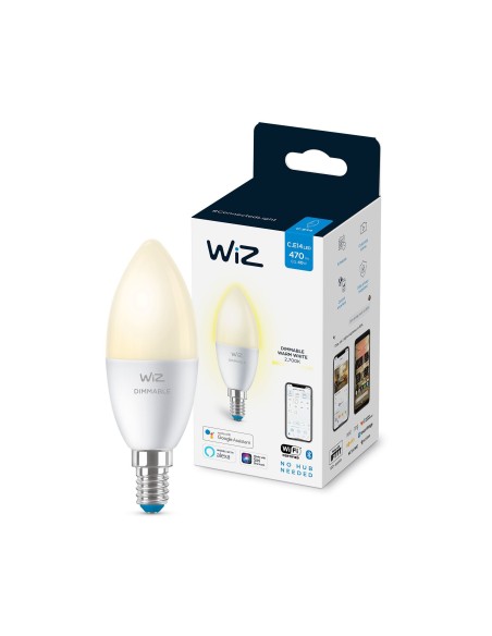 WiZ Lampadina Smart Dimmerabile Luce Bianca Calda AttaccoE14 40W Candela