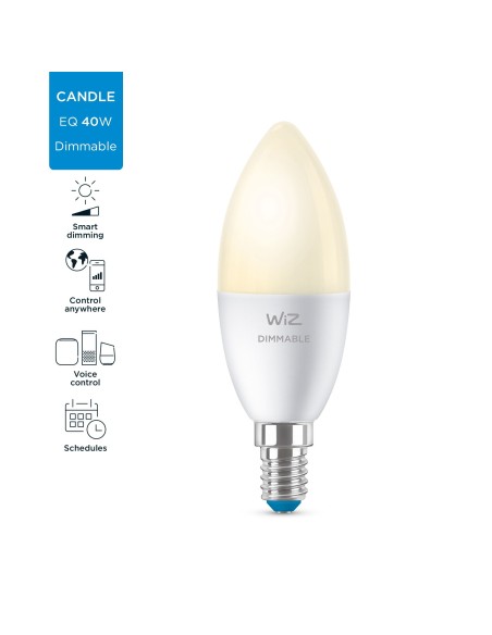 WiZ Lampadina Smart Dimmerabile Luce Bianca Calda AttaccoE14 40W Candela