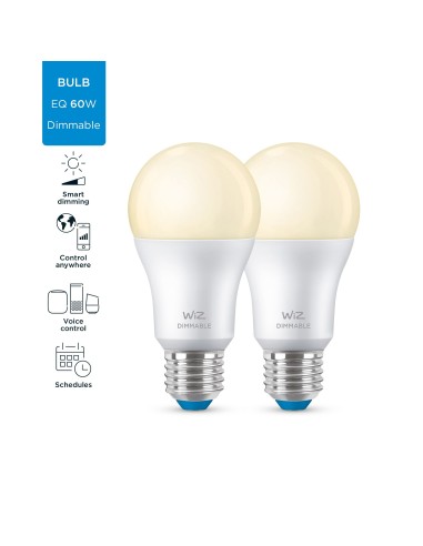WiZ Lampadina Smart Dimmerabile Luce Bianca Calda AttaccoE27 60W Goccia 2Pezzi