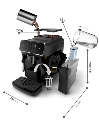 Philips 2200 series 2 bevande, macchina da caffè automatica, 1.8L , macine 100% ceramica EP2220 10