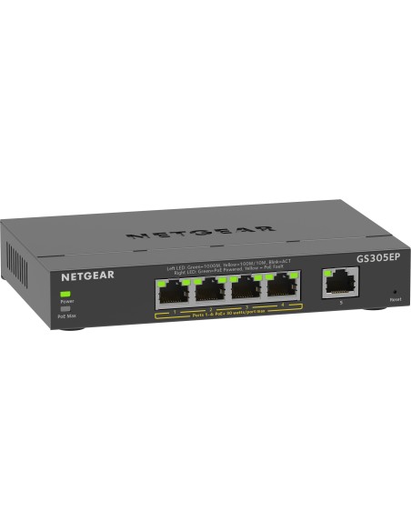 NETGEAR 5-Port Gigabit Ethernet PoE+ Plus Switch (GS305EP) Gestito L2 L3 Gigabit Ethernet (10 100 1000) Supporto Power over