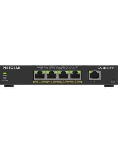 NETGEAR 5-Port Gigabit Ethernet High-Power PoE+ Plus Switch (GS305EPP) Gestito L2 L3 Gigabit Ethernet (10 100 1000) Supporto