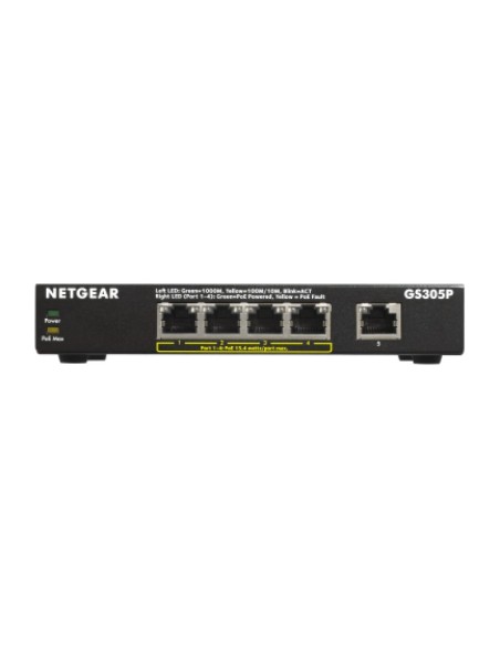 NETGEAR GS305Pv2 Non gestito Gigabit Ethernet (10 100 1000) Supporto Power over Ethernet (PoE) Nero