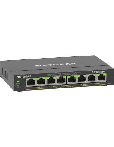 NETGEAR 8-Port Gigabit Ethernet High-Power PoE+ Plus Switch (GS308EPP) Gestito L2 L3 Gigabit Ethernet (10 100 1000) Supporto