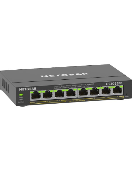 NETGEAR 8-Port Gigabit Ethernet High-Power PoE+ Plus Switch (GS308EPP) Gestito L2 L3 Gigabit Ethernet (10 100 1000) Supporto