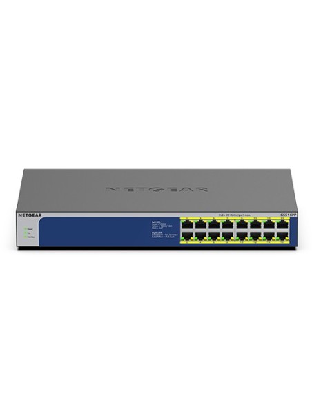 NETGEAR GS516PP Non gestito Gigabit Ethernet (10 100 1000) Supporto Power over Ethernet (PoE) Blu, Grigio
