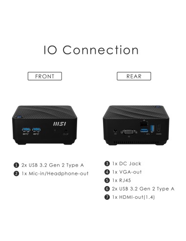 MSI Cubi N JSL-002BEU PC stazione di lavoro N4500 mini PC Intel® Celeron® N 4 GB DDR4-SDRAM 128 GB SSD Windows 10 Pro Nero