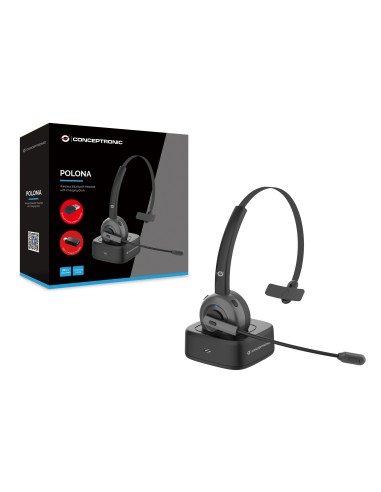 Conceptronic POLONA03BDA cuffia e auricolare Cuffie A Padiglione Ufficio Bluetooth Base di ricarica Nero