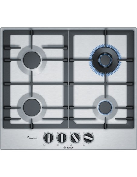 Bosch Serie 6 PCH6A5B90 piano cottura Nero, Acciaio inossidabile Da incasso Gas 4 Fornello(i)