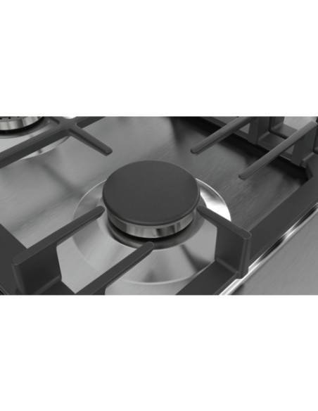 Bosch Serie 6 PCH6A5B90 piano cottura Nero, Acciaio inossidabile Da incasso Gas 4 Fornello(i)