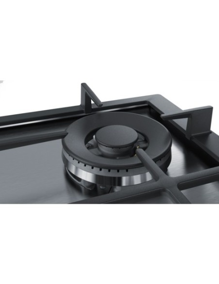 Bosch Serie 6 PCH6A5B90 piano cottura Nero, Acciaio inossidabile Da incasso Gas 4 Fornello(i)